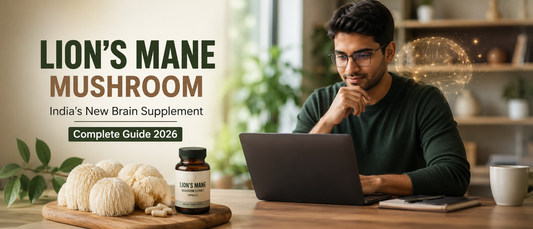 Young Indian professional learning about Lion's Mane mushroom as a natural brain support supplement in India