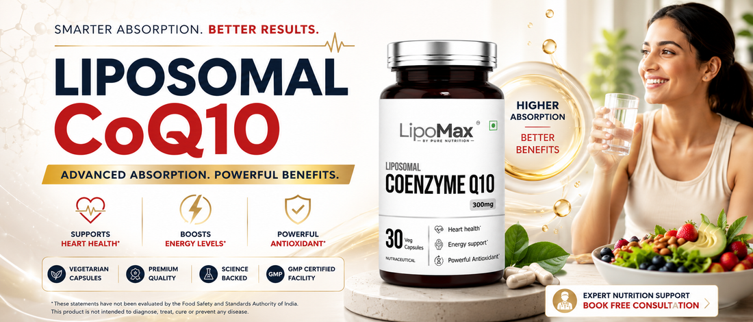 Liposomal CoQ10 supplement supporting heart health and energy for Indian adults
