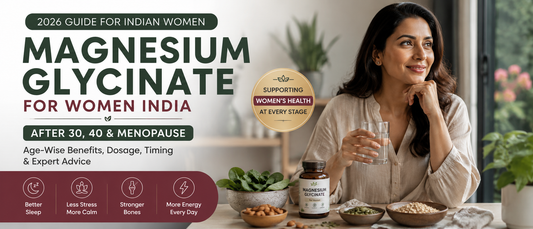 Magnesium glycinate for women India lifestyle image showing a healthy Indian woman in her late 30s relaxing at home
