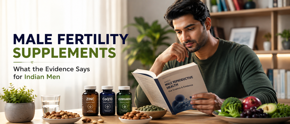 Indian man over 40 learning about prostate health supplements and urinary wellness