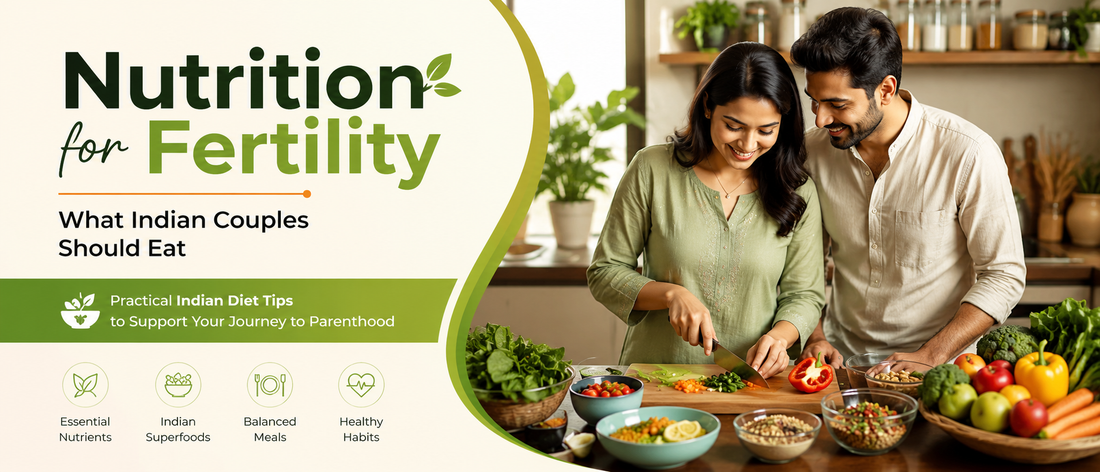Nutrition for fertility Indian couple preparing a balanced preconception meal  