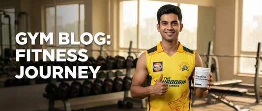 Indian gym-goer holding NXTShift Creatine Monohydrate tub at the gym NXTShift Creatine Review 2026 CSK Edition