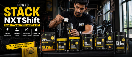 Indian man preparing supplement stack before workout in gym using whey creatine and pre workout