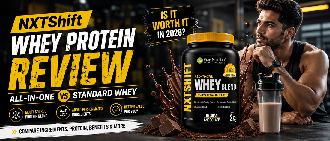 NXTShift whey protein review India Indian gym-goer comparing all-in-one and standard whey protein