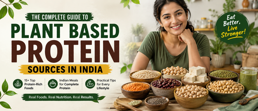 Plant based protein sources in India including dal, chickpeas, rajma, tofu, soy, peanuts and seeds