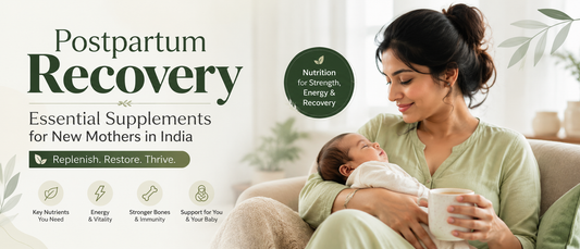 Indian mother with baby learning about postnatal vitamins for recovery after childbirth