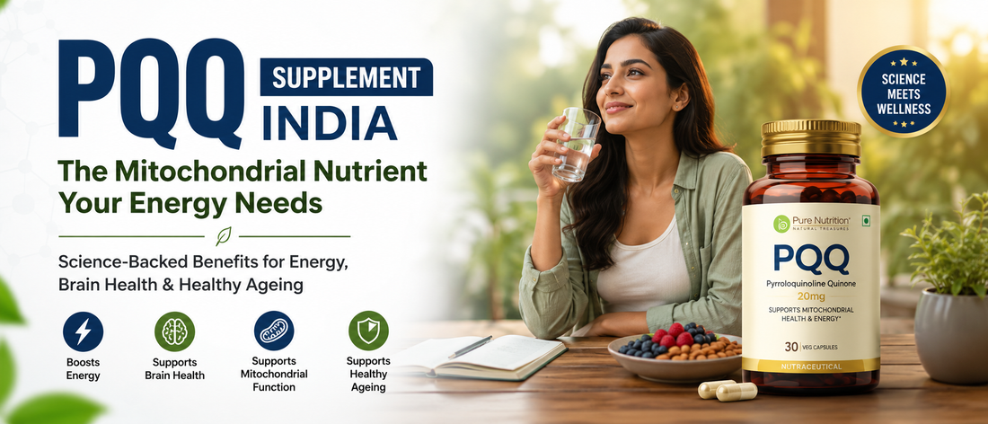 PQQ supplement India supporting healthy mitochondria and cellular energy in an Indian professional.