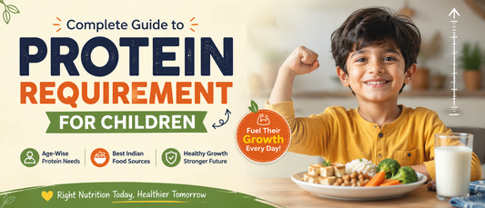 Protein requirement for children shown with healthy Indian family eating a balanced breakfast