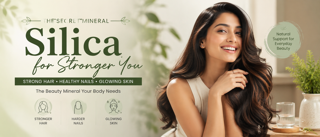 Silica for hair wellness concept showing healthy shiny hair and strong nails in a natural lifestyle setting.