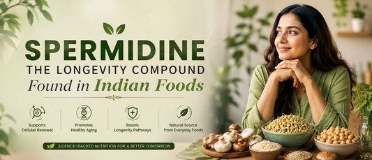 Spermidine benefits illustrated through healthy Indian foods linked to healthy aging.