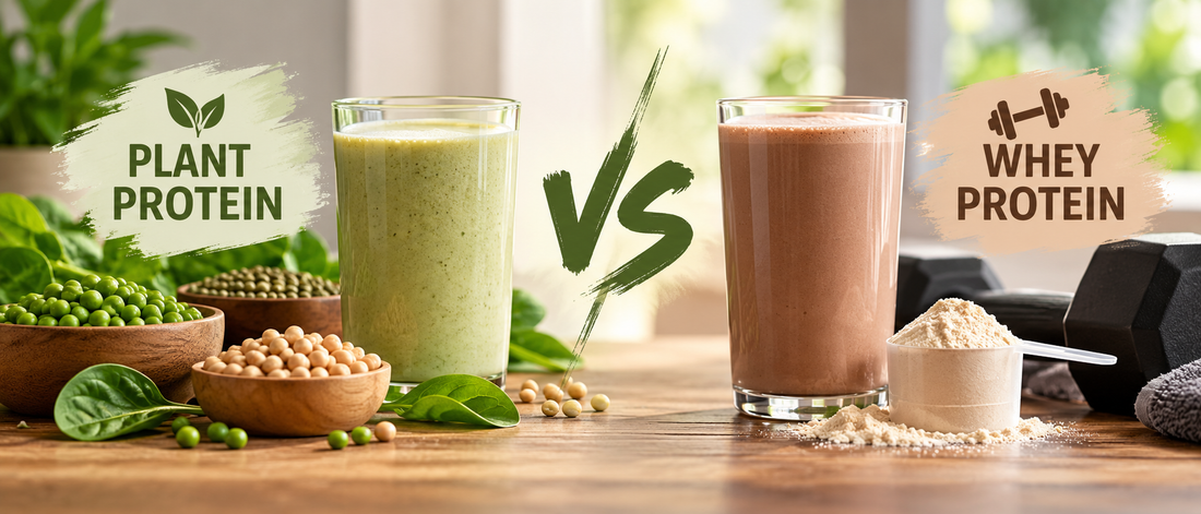 Spirulina powder and wheatgrass powder shown side by side for a nutrition comparison