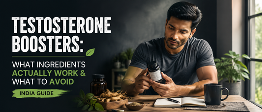 Indian man comparing testosterone booster ingredients label to understand what works and what to avoid