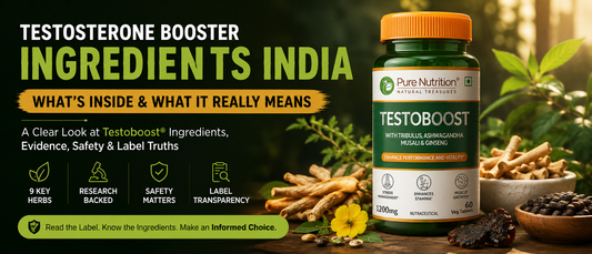 testosterone booster ingredients India Indian man examining a herbal supplement label