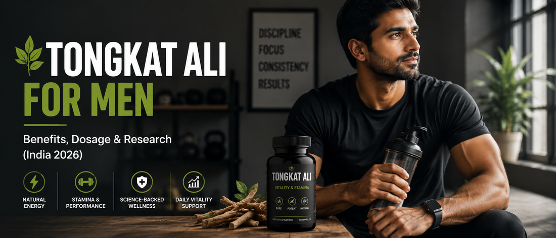 Tongkat Ali for men supplement with active Indian male showing vitality and stamina concept in India