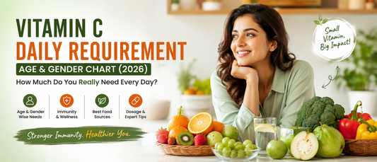 Vitamin C daily requirement chart for Indian adults with healthy lifestyle and fresh fruits