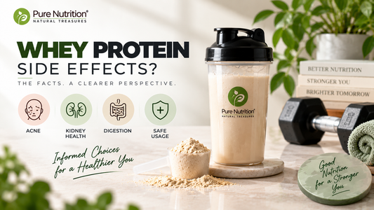 Whey protein side effects guide highlighting acne, kidney health, digestion and safe whey protein use for healthy adults.