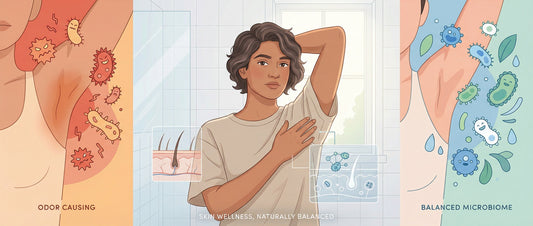 Illustration showing how bacterial imbalance causes underarm odor even when deodorant is used