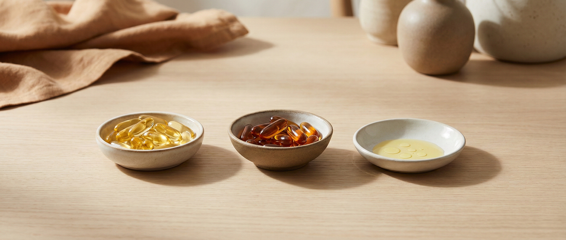 Visual comparison showing different omega supplements presented separately to highlight why omega supplements are not interchangeable