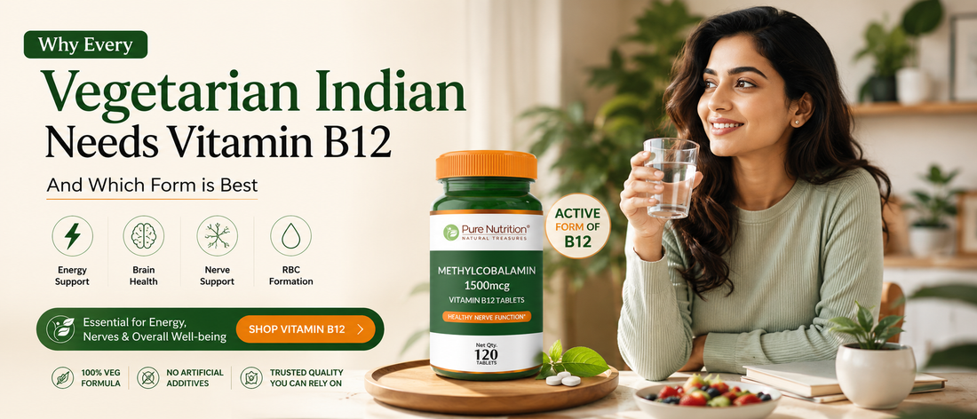 Indian vegetarian adult comparing healthy vegetarian foods and Vitamin B12 support options