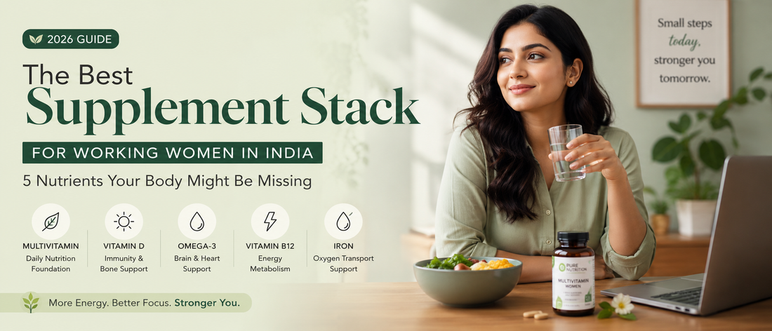 Working Indian professional following a women supplements routine for energy and wellness.