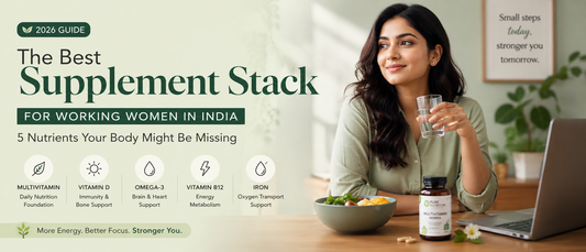 Working Indian professional following a women supplements routine for energy and wellness.
