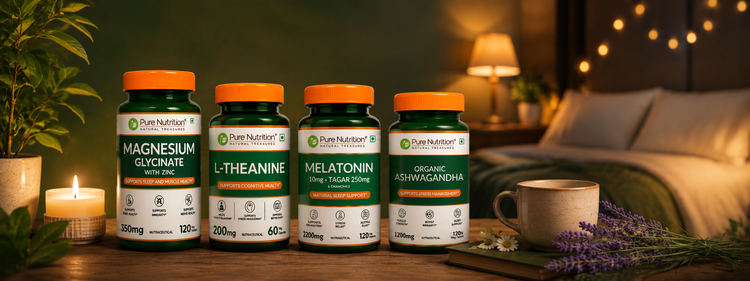 Stress and sleep support supplements with magnesium, melatonin, L-theanine and ashwagandha