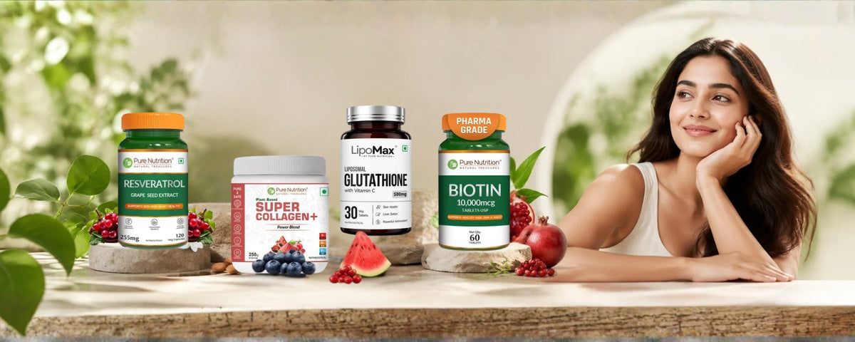 Pure Nutrition Hair, Skin & Nails supplements with Biotin, Glutathione and Hyaluronic Acid