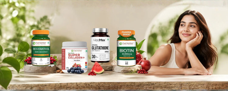 Pure Nutrition Hair, Skin & Nails supplements with Biotin, Glutathione and Hyaluronic Acid