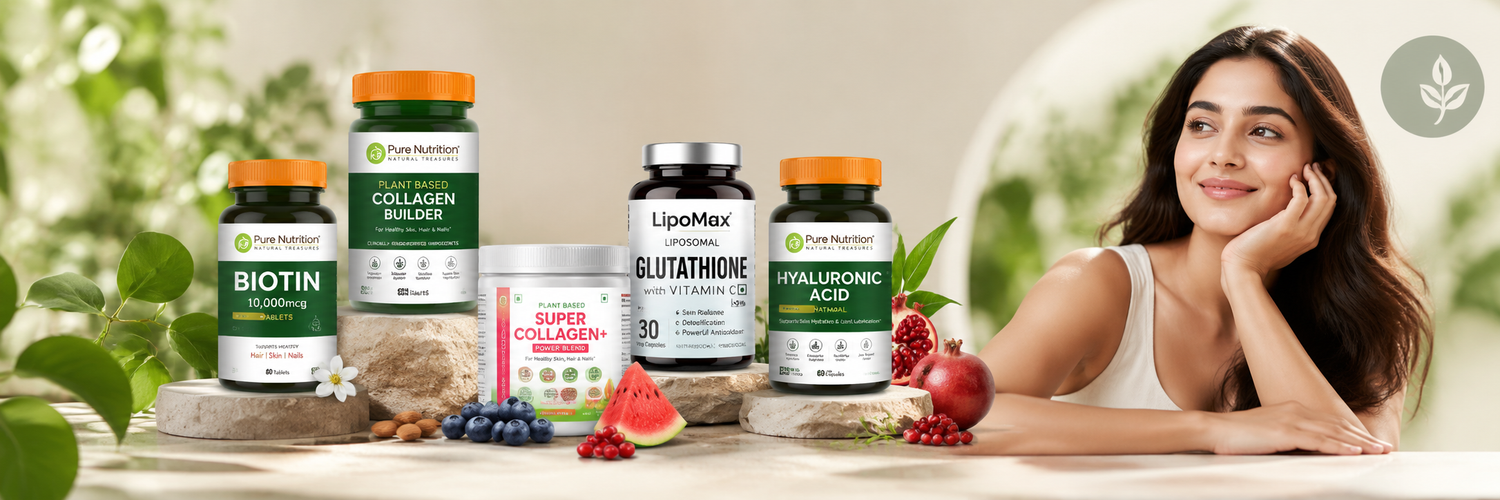 Pure Nutrition Hair, Skin & Nails supplements with Biotin, Glutathione and Hyaluronic Acid