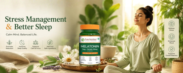 Pure Nutrition stress management and sleep support supplements with melatonin