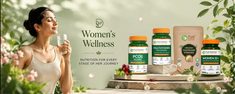 Women's wellness supplements by Pure Nutrition featuring women's multivitamin, shatavari and cranberry