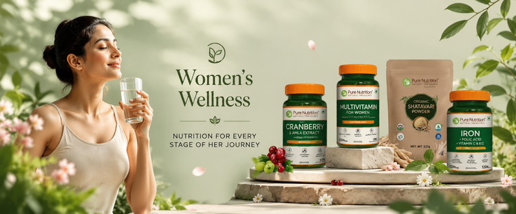 Women's wellness supplements by Pure Nutrition featuring women's multivitamin, shatavari and cranberry