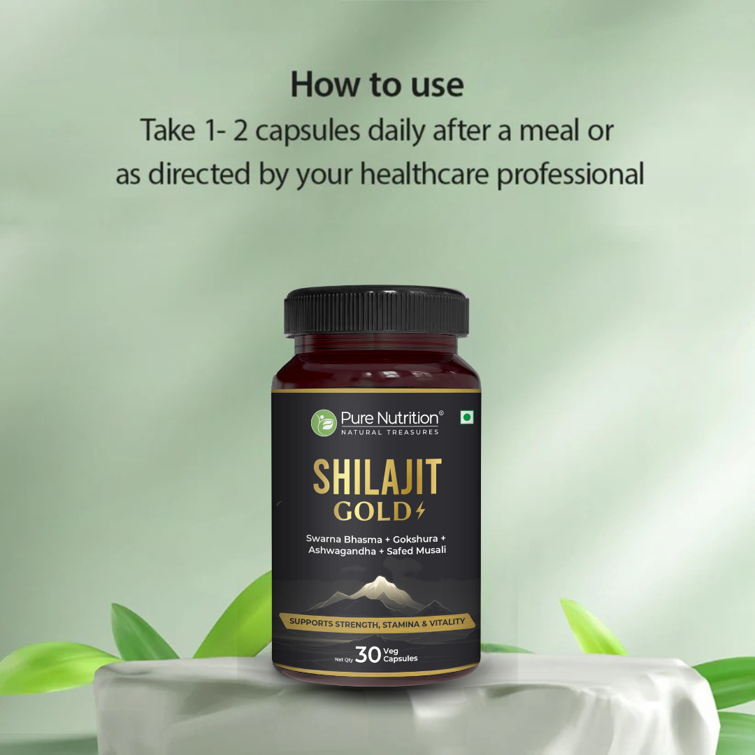 Shilajit Gold with Gokhru, Ashwagandha, Safed Musali, and Shatavari -Capsules | Supports Vitality and Wellness