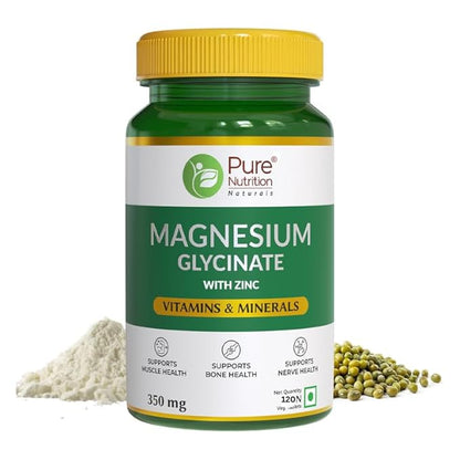 Magnesium Glycinate + Zinc - 120 Veg Tablets | Boosts Bone, Muscle & Nerve Health | Enhances Relaxation & Sleep Quality | Relieves Period Cramps & Supports Stress Management | Gentle on Stomach