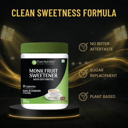 Pure Nutrition Monk Fruit Sweetener with Erythritol – 400g | Zero Calorie Sugar Replacement