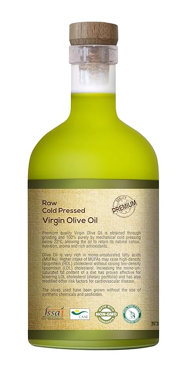 Virgin Olive Oil - 750ml Glass Bottle | 100% Pure and Edible | Ideal for Salads, Garnishing, and Skin & Hair Care