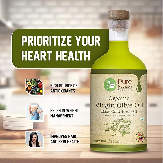 Virgin Olive Oil - 750ml Glass Bottle | 100% Pure and Edible | Ideal for Salads, Garnishing, and Skin & Hair Care