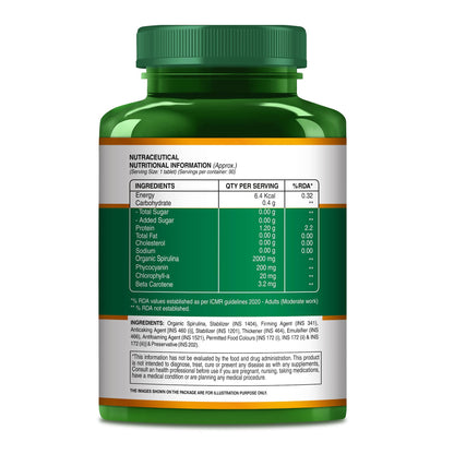 Organic Spirulina - 180 Vegetarian Tablets | Nutrient-Rich Superfood for Daily Wellness