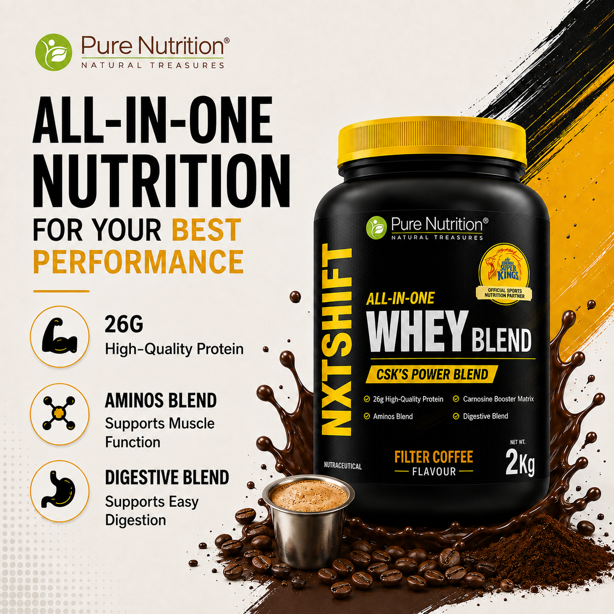 NXTShift All-in-One Whey Protein Blend – 26g Protein | 2kg Pack