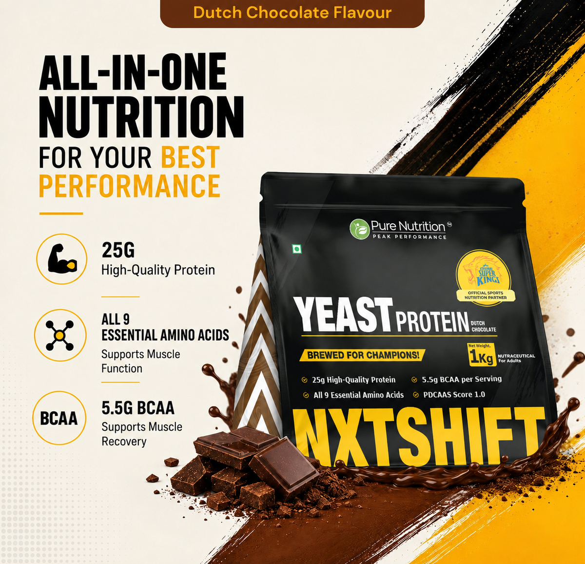 NXTShift Yeast Protein Powder 1kg Complete Plant-Based Amino Acids