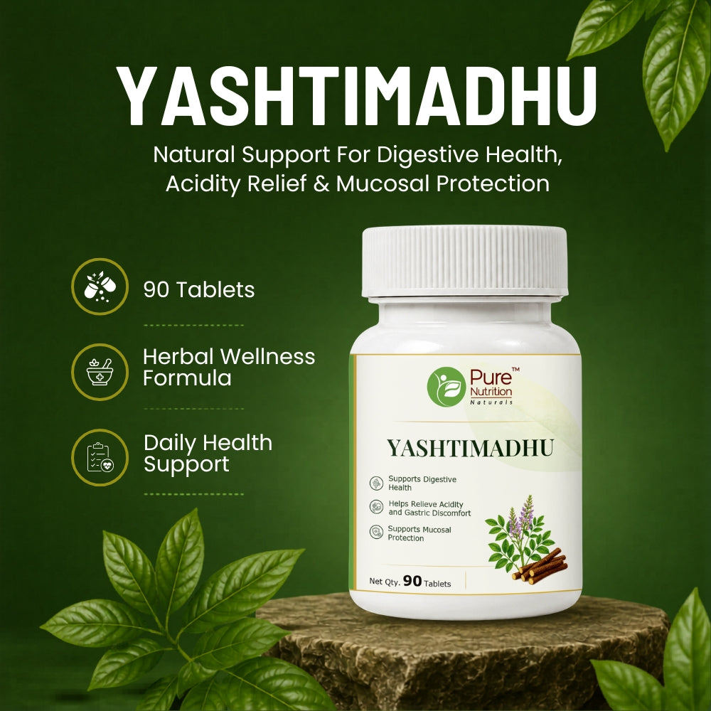 Pure Nutrition Yashtimadhu Tablets | Licorice Root Herbal Support for Digestive & Respiratory Wellness | Ayurvedic Supplement 