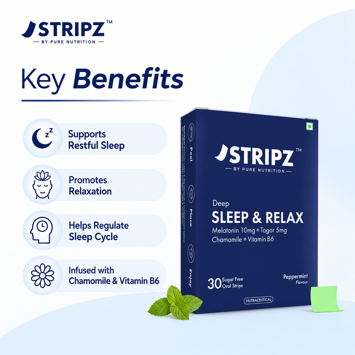 Deep Sleep & Relax Oral Strips – Melatonin, Botanicals & Vitamin B6 (30 Strips)