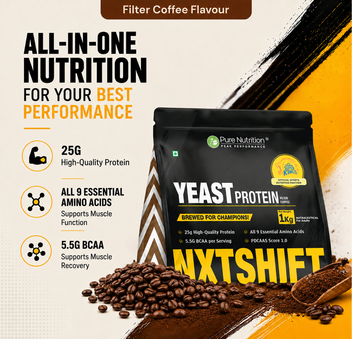 NXTShift Yeast Protein Powder 1kg Complete Plant-Based Amino Acids