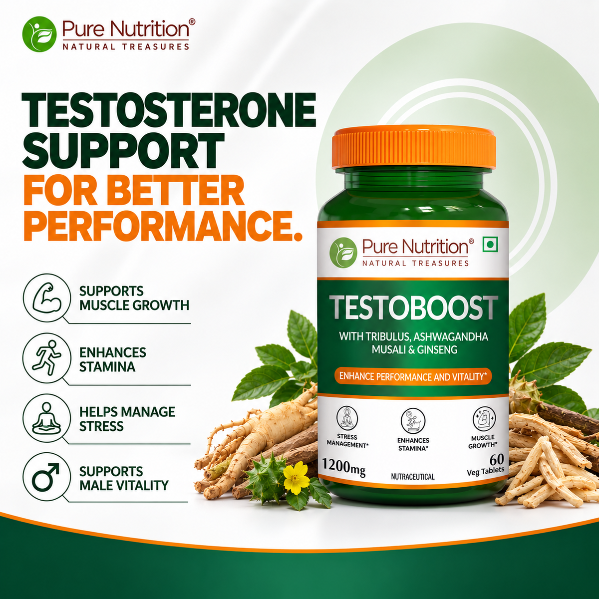 Testoboost Herbal Vitality & Stamina Tablets for Men | 60 Tabs