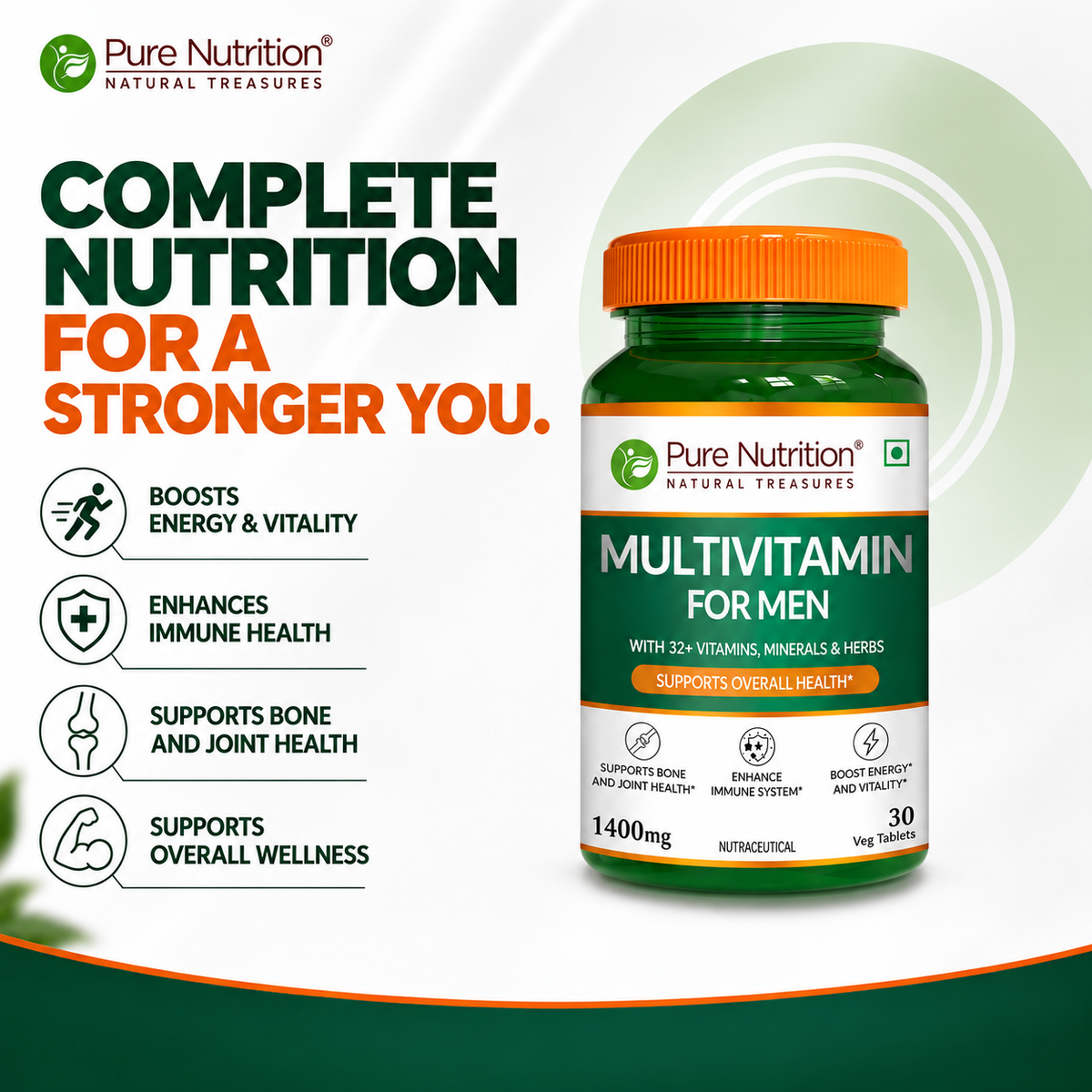 Multivitamin for Men – 30 Vegetarian Tablets | Comprehensive Wellness with 32+ Nutrients
