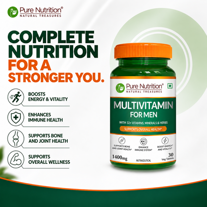 Multivitamin for Men – 30 Vegetarian Tablets | Comprehensive Wellness with 32+ Nutrients