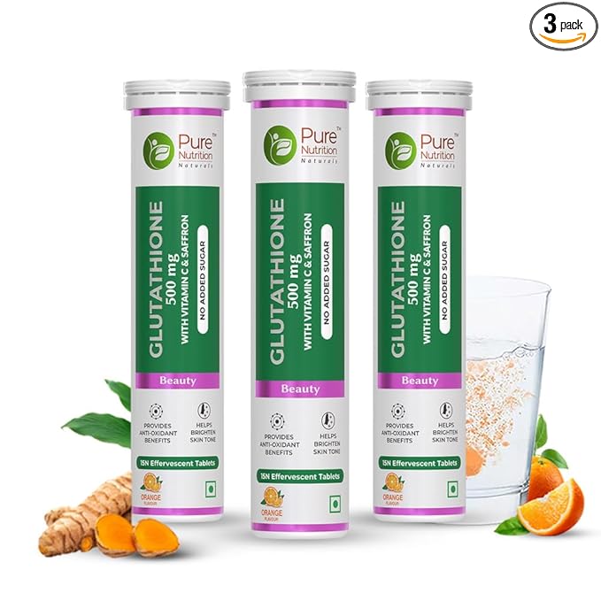 Glutathione 500mg with Vitamin C & Saffron | Effervescent Tablets for Skin Glow