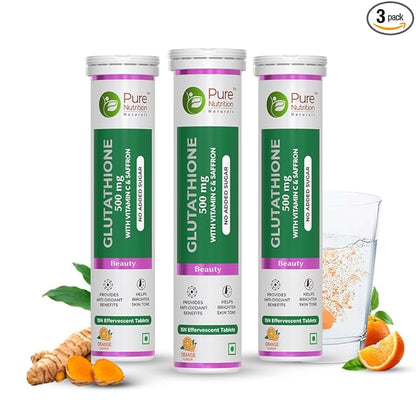 Glutathione 500mg with Vitamin C & Saffron | Effervescent Tablets for Skin Glow
