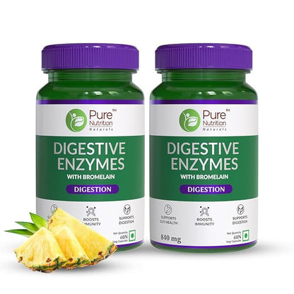 Digestive Enzymes with Bromelain - 60 Vegetarian Capsules | Supports Gut Health and Boosts Metabolism