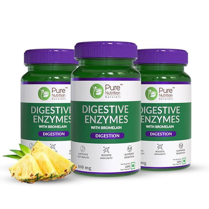 Digestive Enzymes with Bromelain - 60 Vegetarian Capsules | Supports Gut Health and Boosts Metabolism